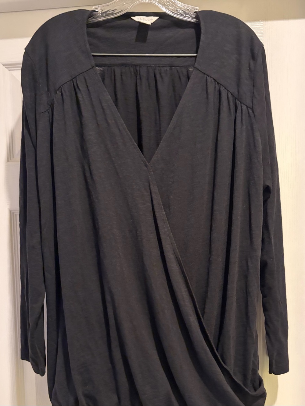 Caslon Black V-Neck Draped Long Sleeve Top Size 2X